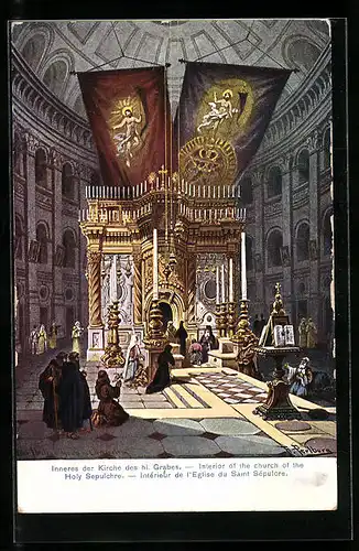 Künstler-AK Friedrich Perlberg: Jerusalem, Intérieur de l'Egise du Saint Sépulcre