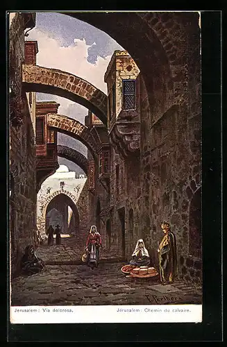 Künstler-AK Jerusalem, Chemin du calvaire