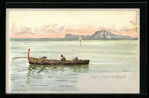 Lithographie Capri, Capri vista da Napoli