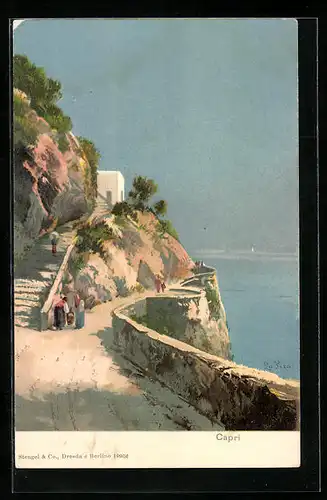 Künstler-AK Capri, Uferpromenade in gleissender Sonne