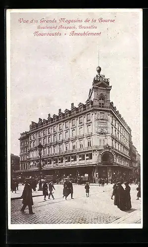 AK Brüssel / Bruxelles, Vue des Grands Magasins de la Bourse, Boulevard Anspach