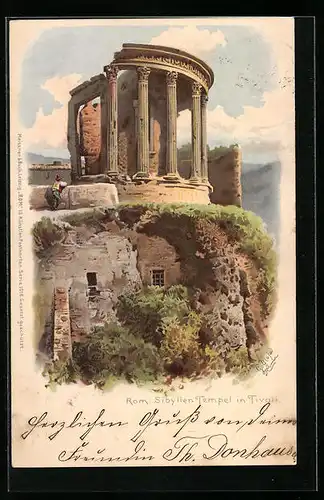 Lithographie Rom, Sibyllentempel in Tivoli