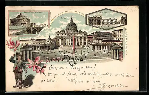 Lithographie Roma, S. Pietro, Laterane, Castel u. Ponte S. Angelo