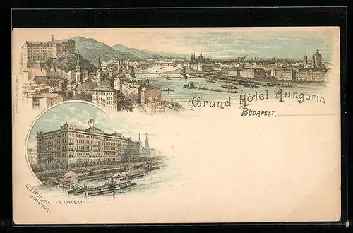 Lithographie Budapest, Grand Hôtel Hungaria, Corso