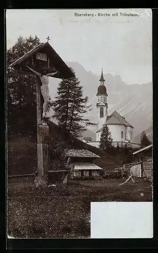 Foto-AK Fritz Gratl: Obernberg, Kirche mit Tribulaun