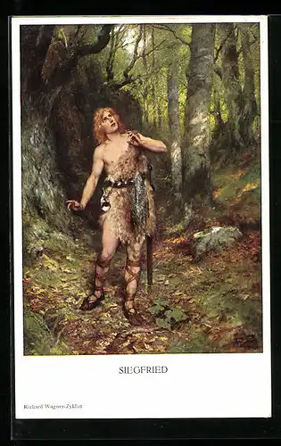 AK Szene aus Richard Wagners Nibelungen, Siegfried im Wald