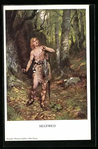 AK Szene aus Richard Wagners Nibelungen, Siegfried im Wald