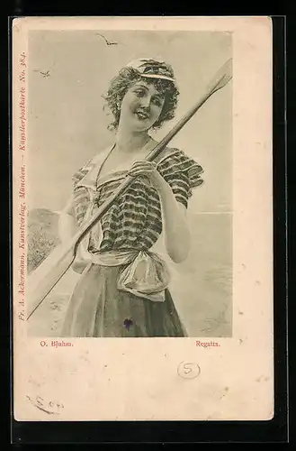 AK Frau im Badeanzug mit Ruder, Regatta