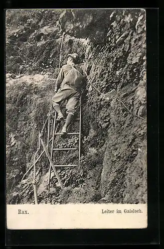AK Rax, Bergsteiger auf einer Leiter im Gaisloch
