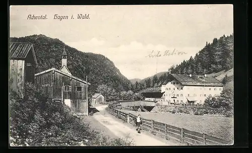AK Achenkirch, Hagen i. Wald /Achental, Ortspartie mit Kirche