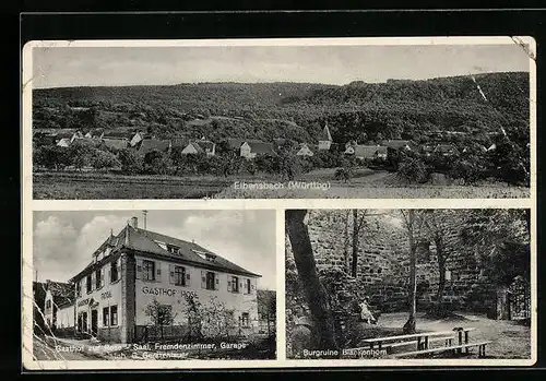 AK Eibensbach, Gesamtansicht, Gasthof zur Rose, Burgruine Blankenhorn