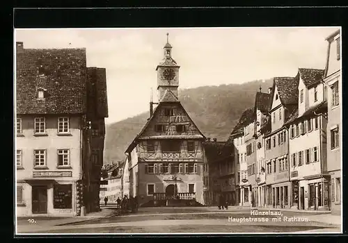 AK Künzelsau, Hauptstrasse mit Geschäften und Rathaus