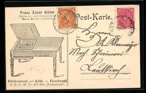 AK Rot a. Rot, Franz Xaver Kibler Schreiner- und Glasermeister, Küchentisch mit Eisschrank