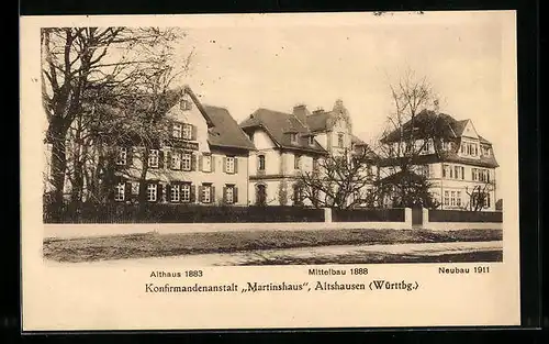 AK Altshausen i. Württbg., Konfirmandenanstalt Martinshaus, Althaus, Mittelbau, Neubau