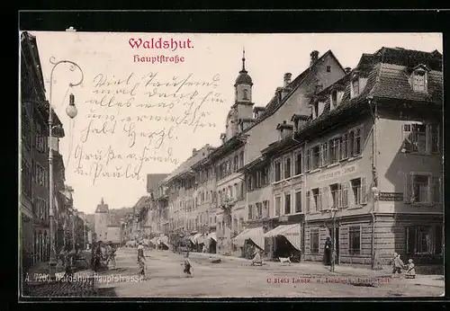 Relief-AK Waldshut, Blick in die Hauptstrasse, Gasthaus zum Lamm