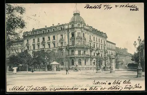 AK Karlsruhe, Blick nach Hotel Germania
