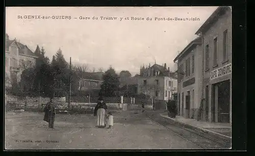 AK Saint-Genix-sur-Guiers, Gare du Tramway et Route du Pont-de-Beauvoisin