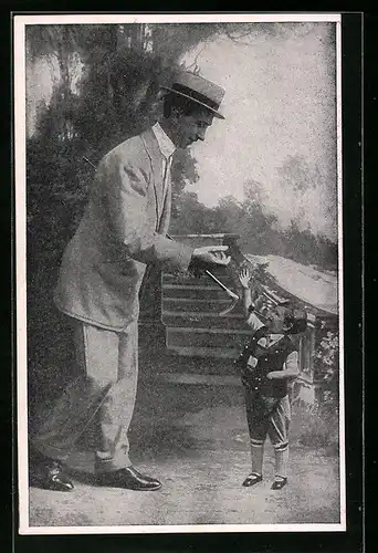 AK Appenzell, Seppetoni, der kleinste Mann der Welt, neben einem grossen Mann