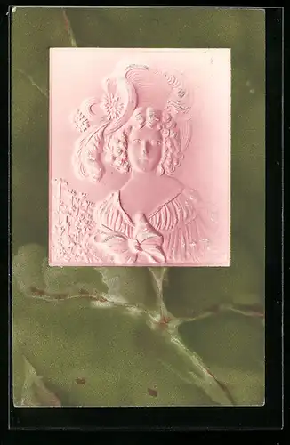 Präge-AK Bild einer jungen Dame mit Hut und Zierschleife, Jugendstil