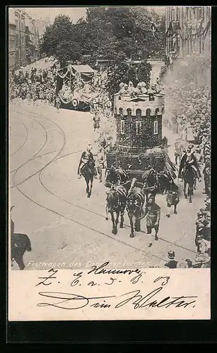 AK Hannover, Bundesschiessen 1903, Festzug mit Turm-Festwagen