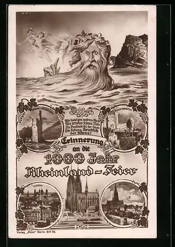 AK Worms, 1000-Jahr-Rheinland-Feier 1925, Ortsansicht, Ortsansicht Speyer, Vater Rhein und Nymphen