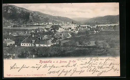 AK Rossatz a.d. Donau, Gesamtansicht mit Fluss
