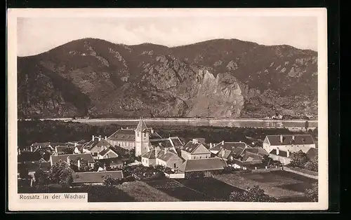 AK Rossatz, Gesamtansicht mit Bergkette