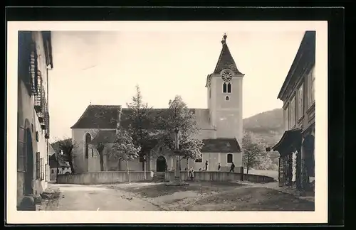 AK Rossatz a. d. Donau in der Wachau, Ortspartie mit Kirche