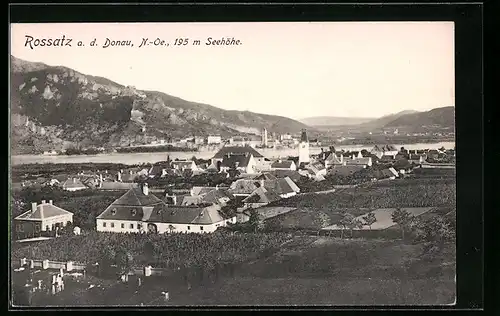 AK Rossatz, Totalansicht mit Dürrnstein und Donau