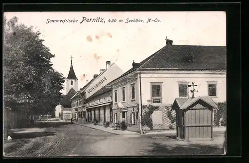 AK Pernitz, Strassenpartie mit Hotel Singer