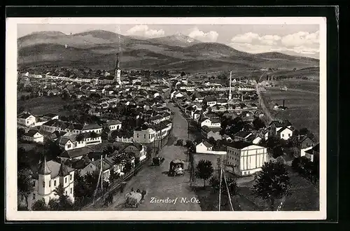Künstler-AK Ziersdorf, Totalansicht aus der Vogelschau