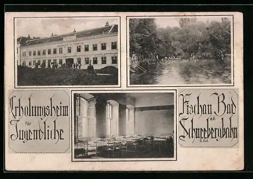 AK Bad Fischau a. d. Schneebergbahn, Erholungsheim für Jugendliche, Innenansicht, Badesee