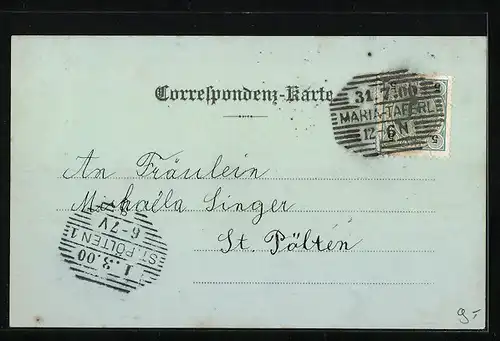 Mondschein-Lithographie Maria Taferl, Ortsansicht, Wallfahrtskirche