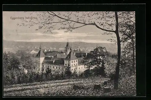 AK Eggenberg bei Graz, Ortspartie mit Schloss