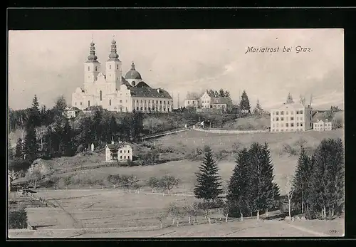 AK Mariatrost bei Graz, Ortspartie mit Wallfahrtskirche