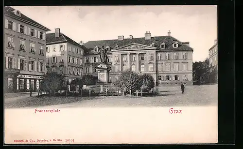 AK Graz, Franzensplatz mit Geschäften und Denkmal
