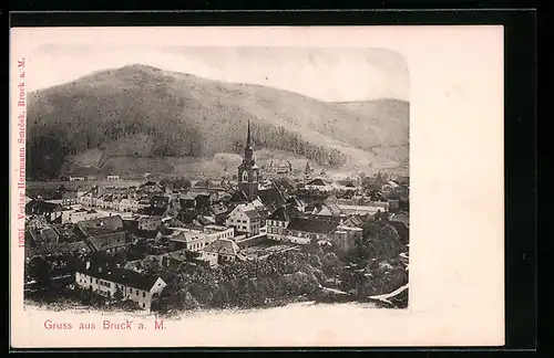 AK Bruck a. M., Ortspartie mit Kirche