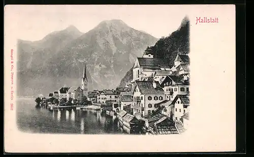 AK Hallstatt, Teilansicht mit Bergblick