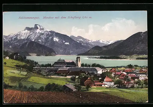 AK Mondsee, Ortsansicht mit Schafberg