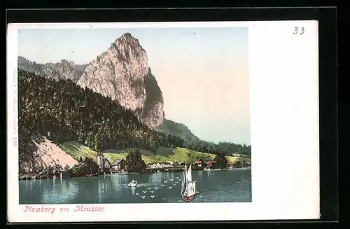 AK Plomberg /Mondsee, Ortsansicht mit Berg