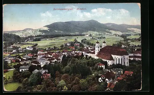 AK Mondsee, Ort mit Umgebung, von oben gesehen