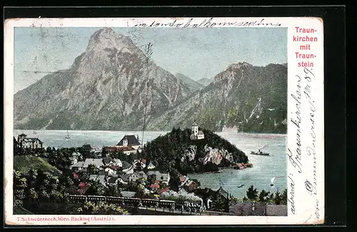 AK Traunkirchen, Ortsansicht mit Traunstein