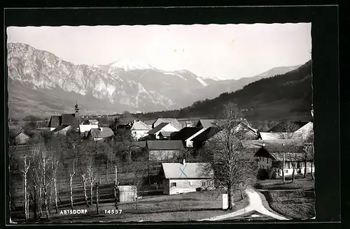 AK Abtsdorf, Ortsansicht mit Bergpanorama