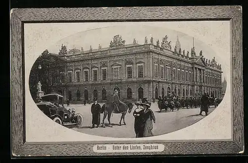 Präge-AK Berlin, Strasse Unter den Linden mit Zeughaus, Passepartout