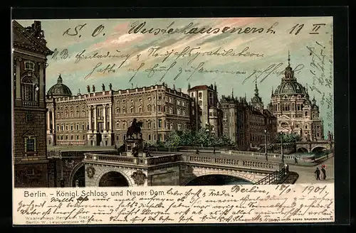 Lithographie Berlin, Königliches Schloss und Neuer Dom