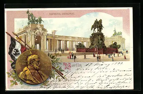 Lithographie Berlin, National-Denkmal, Kaiser Wilhelm der Grosse König von Preussen