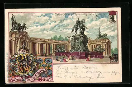 Lithographie Berlin, National-Denkmal Kaiser Wilhelm des Grossen