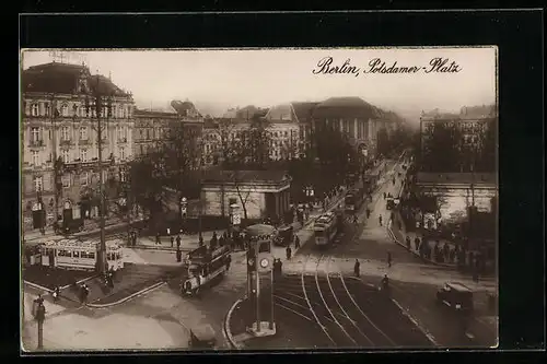 AK Berlin-Tiergarten, Strassenpartie mit Strassenbahn, Potsdamer Platz