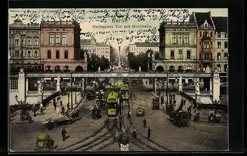 AK Berlin-Kreuzberg, Hallesches Tor mit Hochbahn aus der Vogelschau