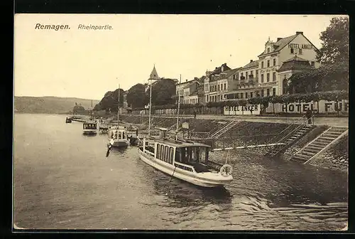 AK Remagen, Dampfer auf dem Rhein und Hotel Anker